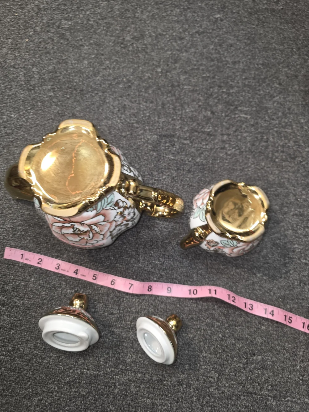Elegant Pink Floral Porcelain Tea Set with Gold Accents